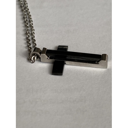 293 - Gents Stainless Steel Cross with Black Onyx Ornament