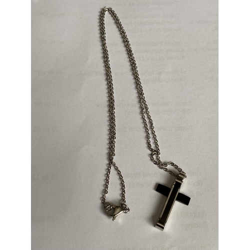 293 - Gents Stainless Steel Cross with Black Onyx Ornament