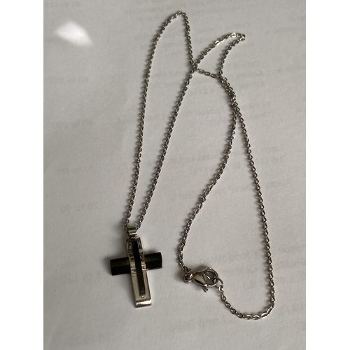 294 - Gents Stainless Steel Cross with Black Onyx Ornament