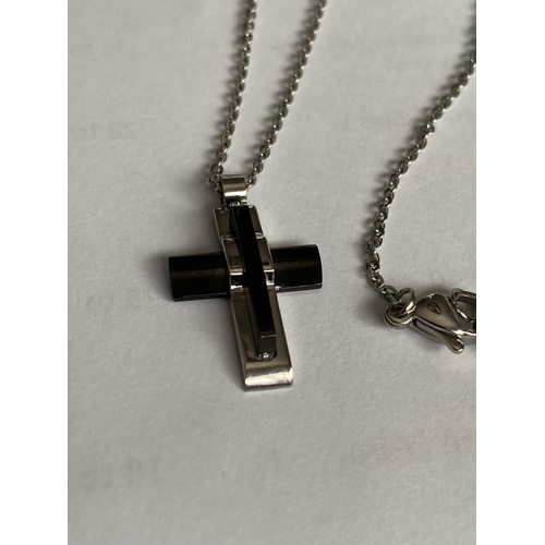 294 - Gents Stainless Steel Cross with Black Onyx Ornament