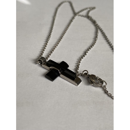 294 - Gents Stainless Steel Cross with Black Onyx Ornament