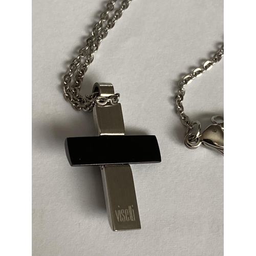 294 - Gents Stainless Steel Cross with Black Onyx Ornament