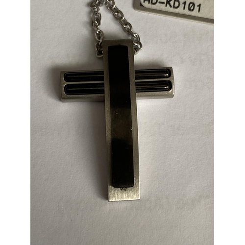 295 - Gents Black Onyx Cross with Stainless Steel Ornament