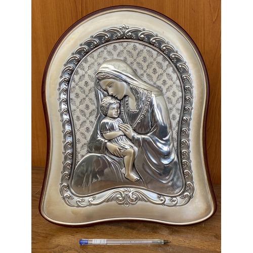 278 - Large Silver 925 'Mother of God' Icon Signed 'Sagan' (34cm H.)