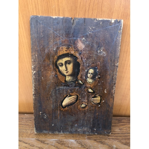 279 - 19th Century 'Mother of God' Icon on Wood (14 x 20cm) - Taken Back on 24/7/2023