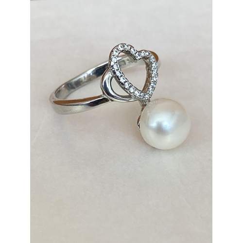 63 - Silver 925 Chinese Fresh Water Cultured Pearl & Small Zirconia Ring