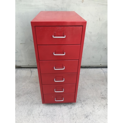 78 - Small Red Metal 6-Drawer Cabinet