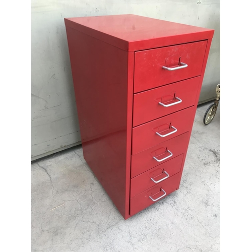 78 - Small Red Metal 6-Drawer Cabinet