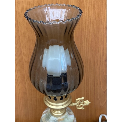 51 - Small Aladdin Onyx Table Lamp with Smoke Glass Shade and Dolphin Handle