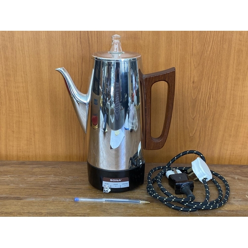 60 - Vintage Sona Automatic Coffee Percolator, Chrome with Teak Handle (Unused)