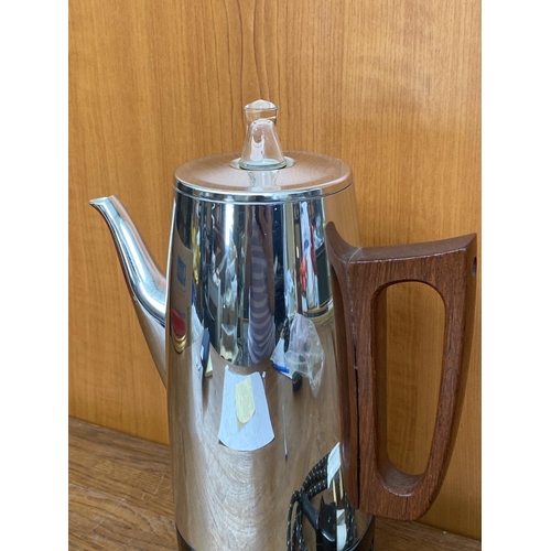 60 - Vintage Sona Automatic Coffee Percolator, Chrome with Teak Handle (Unused)