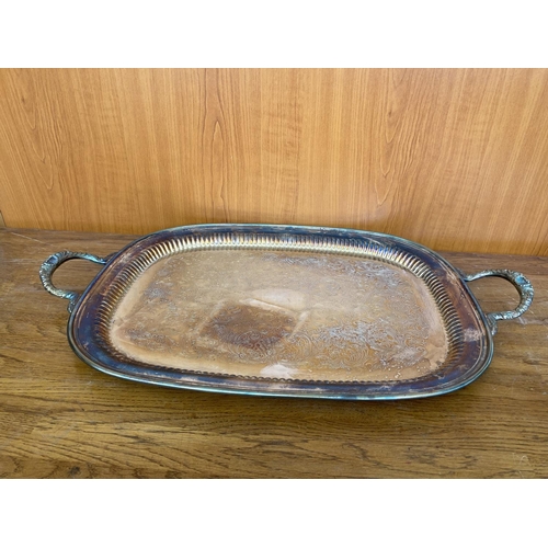 52 - A Large Old Two-Handled Silvercraft Sheffield Engraved Serving Tray (57 x 35cm)