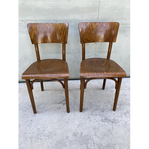 55 - Pair of Rare Mid Century Thonet Wooden Chairs Made in Czechoslovakia (Designed by Thonet Mundus)