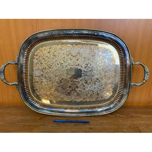 52 - A Large Old Two-Handled Silvercraft Sheffield Engraved Serving Tray (57 x 35cm)