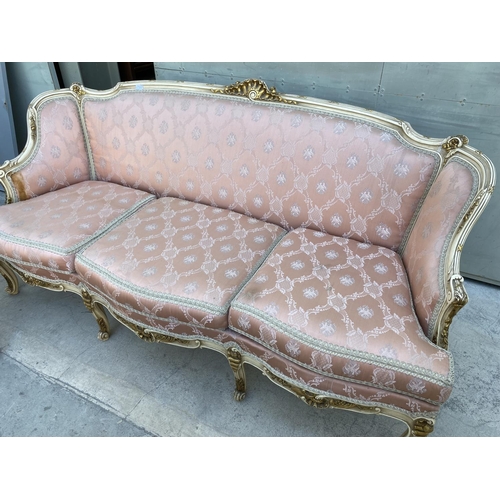 54 - Beautiful Baroque Style 3-Seat Sofa with 3 Armchairs Upholstered in Pink Damask Fabric