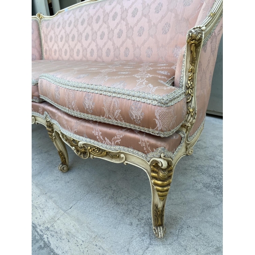 54 - Beautiful Baroque Style 3-Seat Sofa with 3 Armchairs Upholstered in Pink Damask Fabric