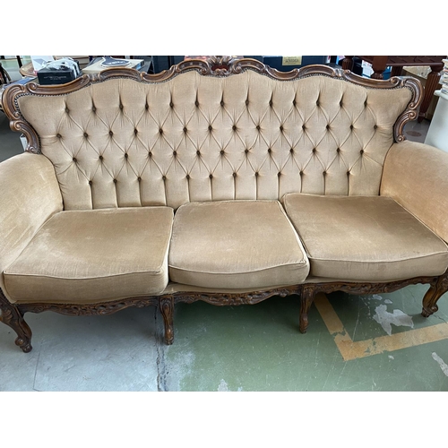 56 - Vintage Classical French Style Hand Crafted Button Back 3-Seat Sofa with 3 Armchairs Upholstered in ... 