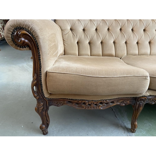 56 - Vintage Classical French Style Hand Crafted Button Back 3-Seat Sofa with 3 Armchairs Upholstered in ... 