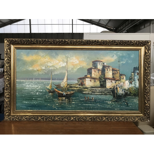 67 - Very Large Oil on Canvas Painting Depicting Seascape Signed 'Talliz' in Gilt Frame (136 x 76cm)