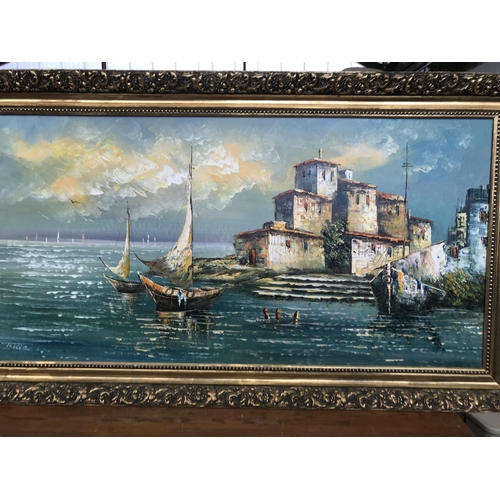 67 - Very Large Oil on Canvas Painting Depicting Seascape Signed 'Talliz' in Gilt Frame (136 x 76cm)