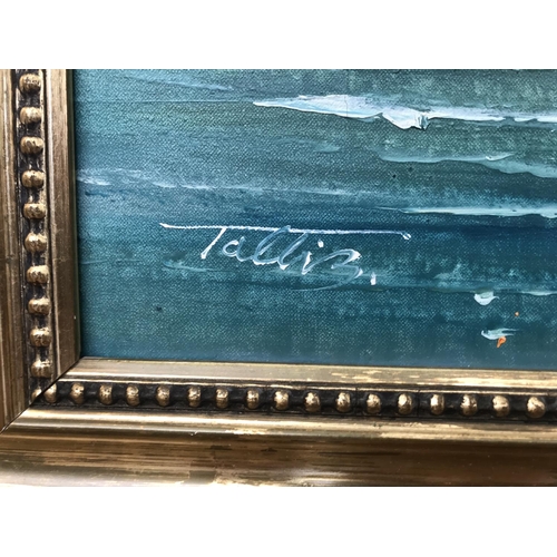 67 - Very Large Oil on Canvas Painting Depicting Seascape Signed 'Talliz' in Gilt Frame (136 x 76cm)