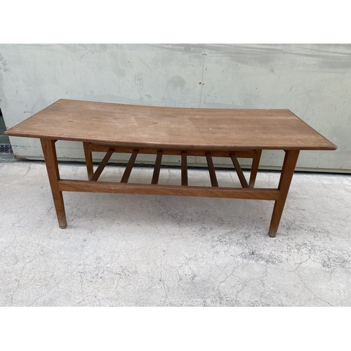 584 - Rectangular Danish Style Coffee Table with Slatted Under-Tier/Magazine Shelf