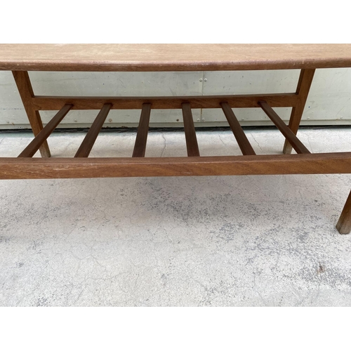 584 - Rectangular Danish Style Coffee Table with Slatted Under-Tier/Magazine Shelf