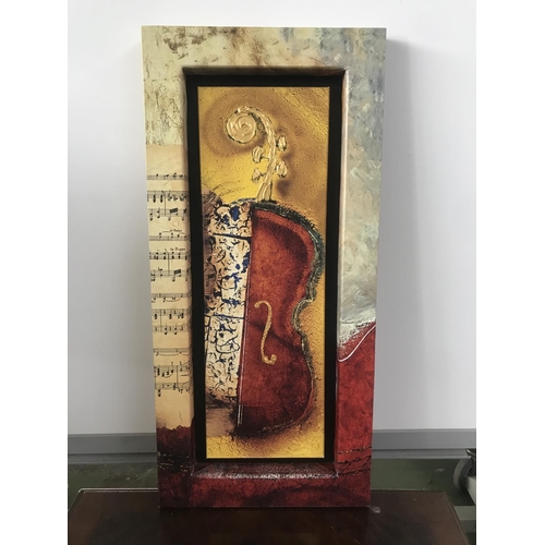 589 - Canvas Violin Painting in Frame (35 x 75cm)