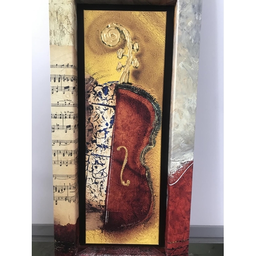 589 - Canvas Violin Painting in Frame (35 x 75cm)