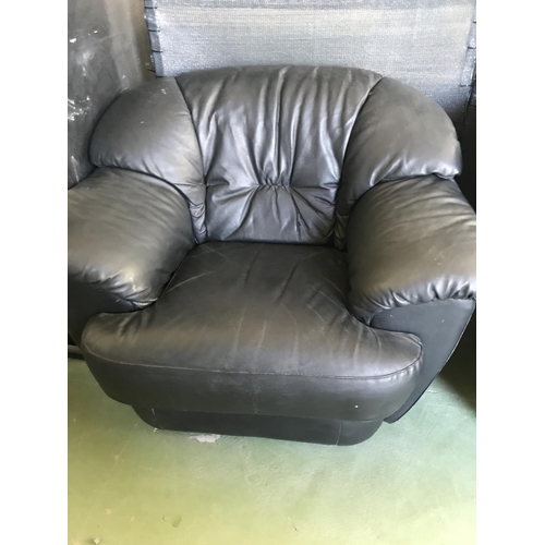 592 - Pair of Large Vintage Black Leather Armchairs