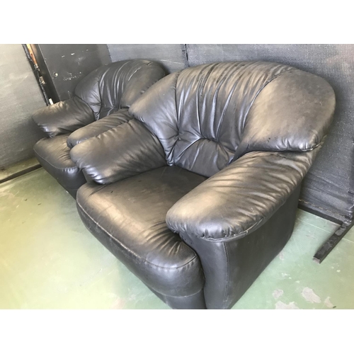 592 - Pair of Large Vintage Black Leather Armchairs