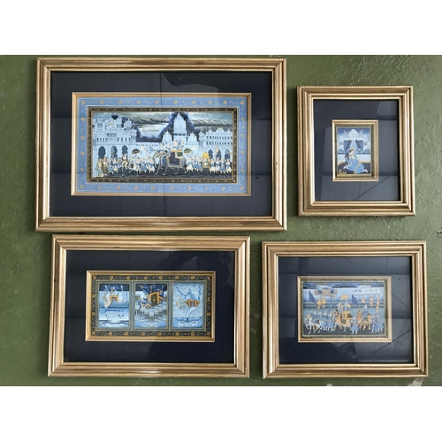 602 - x4 Indian Art Hand Made Framed Artworks