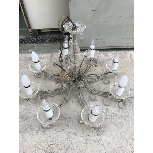 603 - Vintage 8-Lamp Glass Chandelier with Crystals