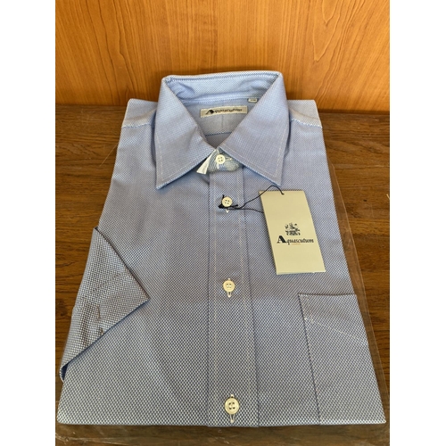 Aquascutum London Short Sleeve Blue Shirt Size 15 3 4 40 Unused