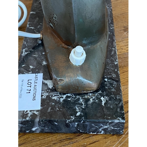 71 - Vintage (Circa 1935) French Art Deco Night Light with Seagull Figure On Marble Base Signed 'BERJON'