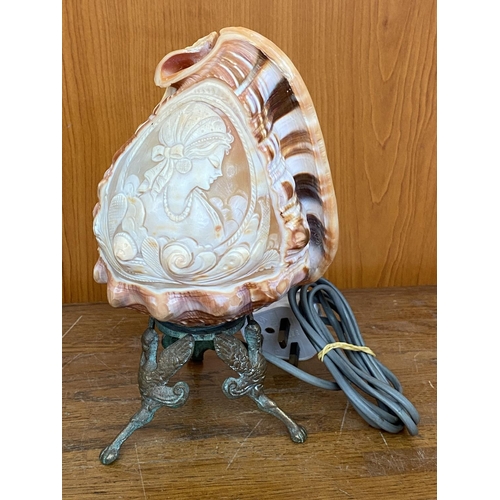 72 - Antique 19th Century Carved Conch Shell Light