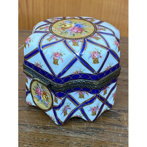 210 - Antique (Circa 1900) Limoge Style Hand Painted Porcelain Perfume Box with 4 Miniature Glass Perfume ... 