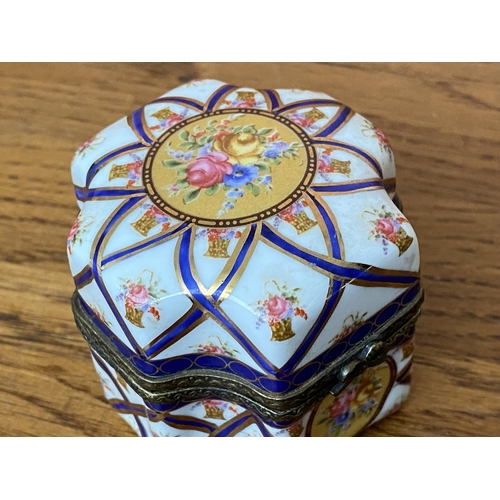 210 - Antique (Circa 1900) Limoge Style Hand Painted Porcelain Perfume Box with 4 Miniature Glass Perfume ... 