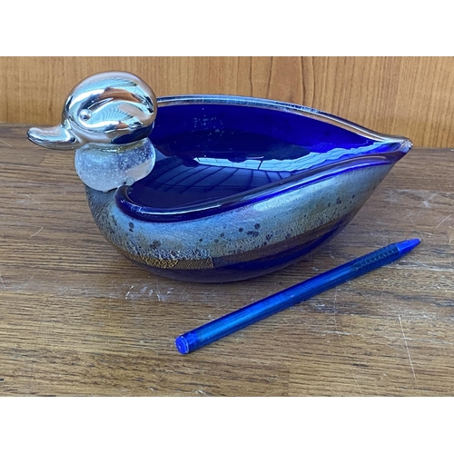 106 - 'Vetri' Murano Cobalt Large Art Glass Duck Ornament /Candy Dish - Taken Back on 27/11/2023