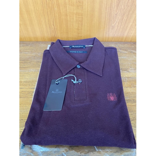 Aquascutum London Men s Long Sleeve Polo Shirt Dark Burgundy