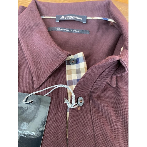 60 - Aquascutum London Men's Long Sleeve Polo Shirt, Dark Burgundy/Purple Colour, Size S (Unused)