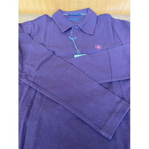 60 - Aquascutum London Men's Long Sleeve Polo Shirt, Dark Burgundy/Purple Colour, Size S (Unused)