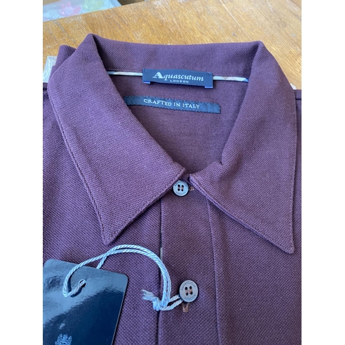 60 - Aquascutum London Men's Long Sleeve Polo Shirt, Dark Burgundy/Purple Colour, Size S (Unused)