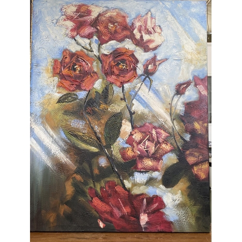 194 - Large Square Oil Painting Roses Original Floral Impressionism Art (100 x100cm)