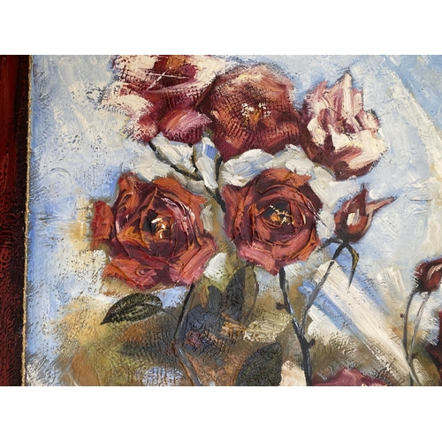 194 - Large Square Oil Painting Roses Original Floral Impressionism Art (100 x100cm)