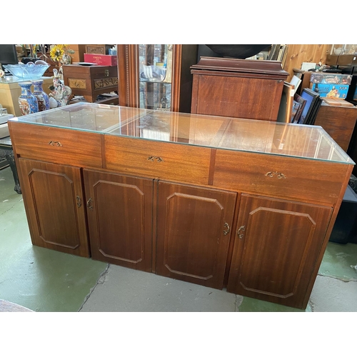 77 - Vintage Wooden Glass Top Display Unit with 3 Drawers and 2 Bottom Cabinets (150 W. x 61 D. x 74cm H.... 