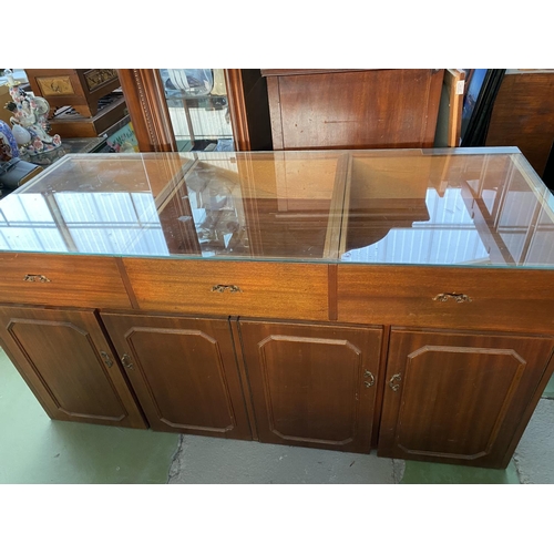 77 - Vintage Wooden Glass Top Display Unit with 3 Drawers and 2 Bottom Cabinets (150 W. x 61 D. x 74cm H.... 