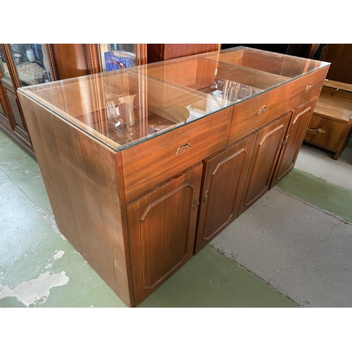 77 - Vintage Wooden Glass Top Display Unit with 3 Drawers and 2 Bottom Cabinets (150 W. x 61 D. x 74cm H.... 