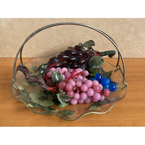 226 - Vintage Decorative Glass Grapes in Glass Plate with Handle