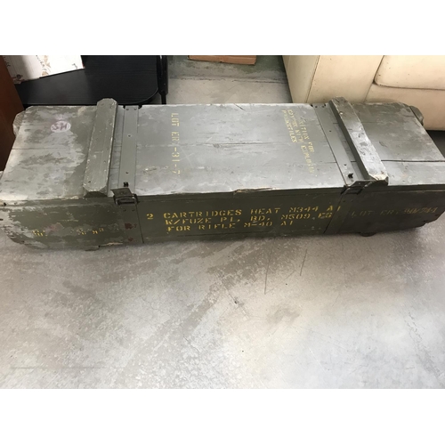 91 - Large Vintage Wooden Military Box (113 W. x 34 D. x 24cm H.)